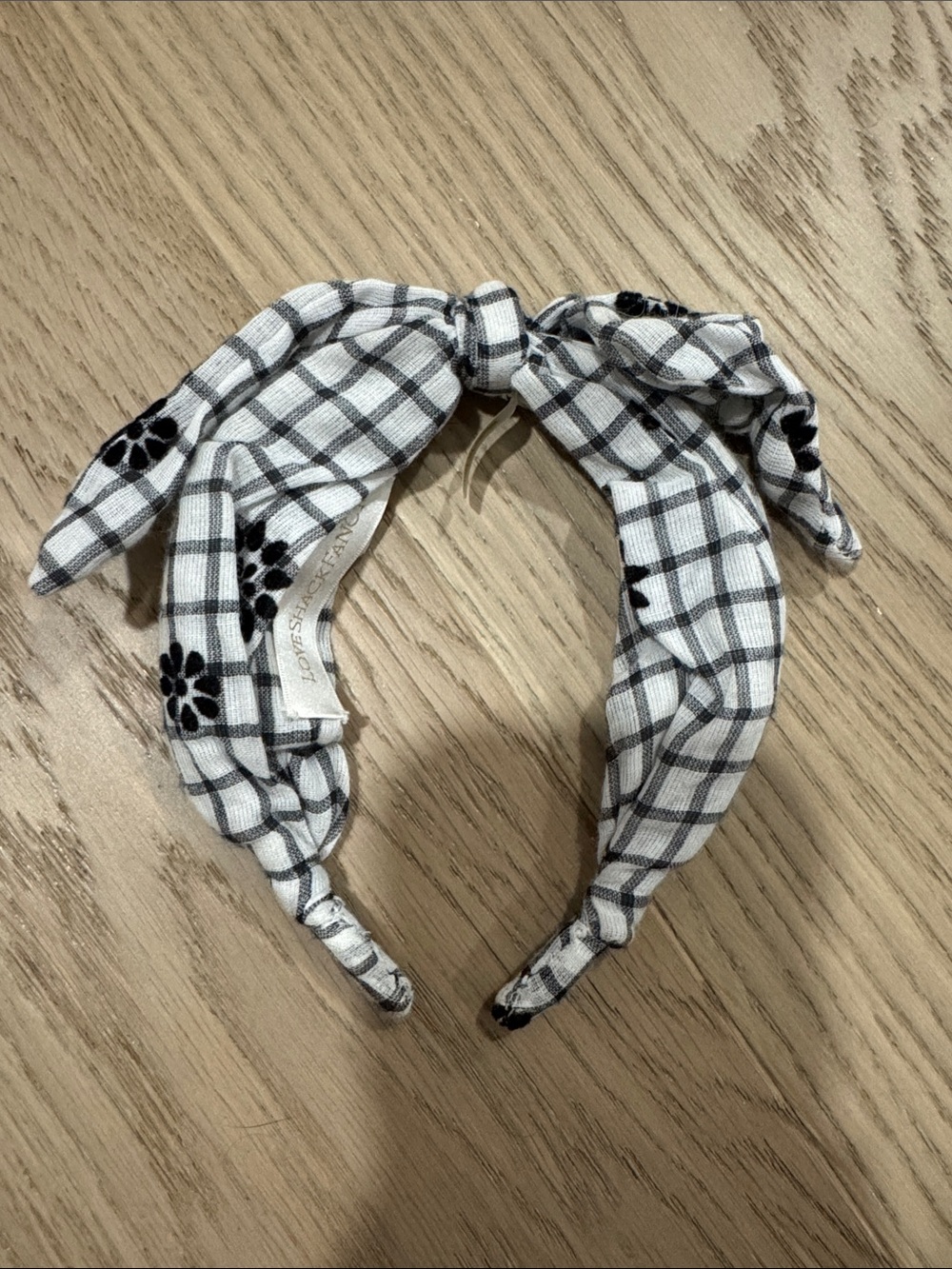 LoveShackFancy Black & White Plaid Bow Headband